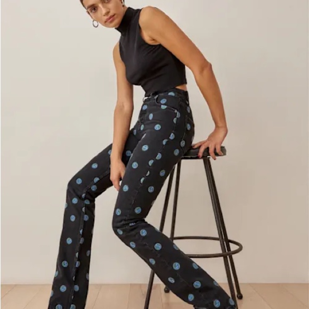 Reformation Earth Embroidered High Rise Straight Jean Sz 28